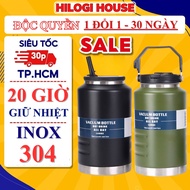 HiLOGI 2000ml thermos bottle, 2L large fat stainless steel thermos water bottle, wide mouth with str