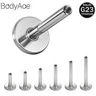 Bodyace 1 Pc G23 Titanium Earring Base Flat-back Earring Base Internal Thread Earring Rod 16G/18G/20