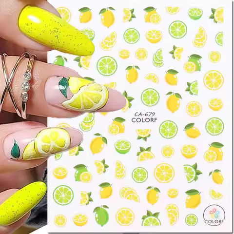 3d Nails Art Adhesive Sliders Lemon Pineapple Strawberry Fruits Decals For Nails Decorations Manicur