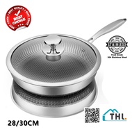 SUS316  30cm Stainless Steel Honeycomb Pan Non-Stick Wok With Lid