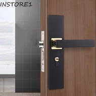 INSTORE1 Interior Door Handle Lockset, Square Silent Door Handle Lock Keys Set, Door Stop Black Three Hinges with Keys Door Knob Washroom