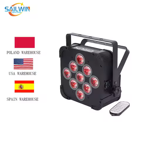9X18W RGBWA UV 6in1 Flat DMX Wireless Battery Operated LED Par Light Stage Wash Light DJ Projection 