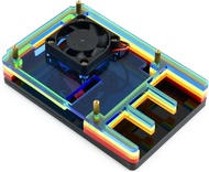 樹莓派外殼套裝(支援3.5寸觸屏) Colorful Rainbow Acrylic Case for Raspberry Pi 4, with Cooling Fan