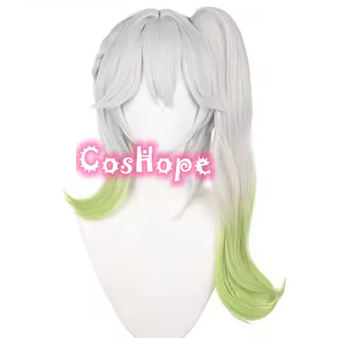 Nahida Cosplay Wig Ponytail Wig Silver Green Gradient Wig Cosplay Anime Cosplay Wigs Heat Resistant 