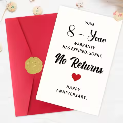 Funny 8th Anniversary Greeting Card "Your 8-Year Warranty Has Expired. Sorry, No Returns" Humorous W