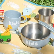 純鈦兒童學習杯注水碗兩件組(雙層 雙耳杯+注水碗)-石灰藍