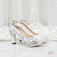 SLIGHT Chunky Amour White Wedding Shoes High Heels Painted | 10cm party shoes