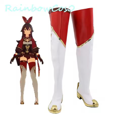 GGenshin Impact Amber Cosplay Shoes Boots Game Anime Halloween RainbowCos0W W1417