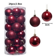 24pcs 3cm Mini Pink Christmas Hanging Ball Christmas Balls Set Xmas Tree Pendant Christmas Ball Hang