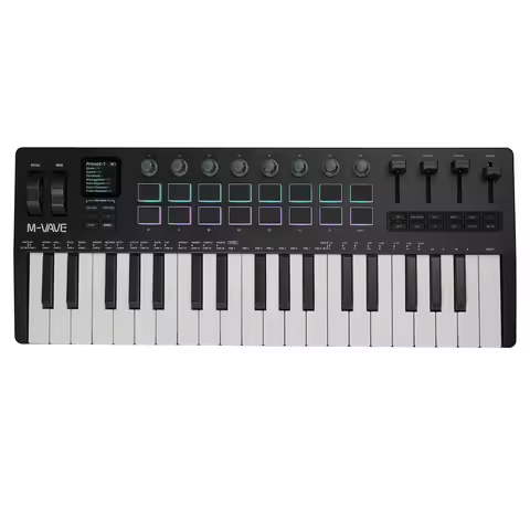 M-vave SMK-37 PRO 37-Key MIDI Keyboard 16 RGB Pads 4 Faders 8 Encoders Built-in DX-7 FM Synth Engine