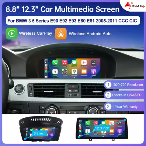Road Top Wireless CarPlay Touch Screen For BMW 3/5 Series E90/E91/E92/E93 E60 E61 E62 CCC/CIC Multim