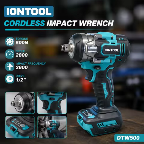 IONTOOL 500N·m 2600IPM 1/2" Brushless Cordless Impact Wrench High Torque for Auto Repair and Home DI