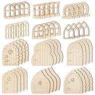(AFQW) 48 Pcs Fairy Door Wooden Garden Doors Craft Mini Window Fairy House Kit Unfinished Miniature