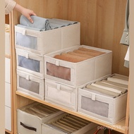 Window Clothing Storage Box Fabric Cotton Linen Storage Box with Lid Anti-dust Foldable Wardrobe Org