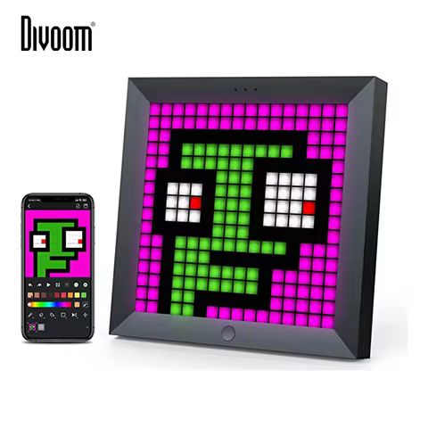 Divoom Pixoo Digital Photo Frame Alarm Clock with Pixel Art Programmable LED Display, Neon Light Sig