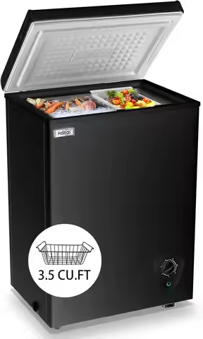Chest Freezer Small Deep 3.5 Cu.Ft Black Mini Freezers Top Door Adjustable 7 Thermostat