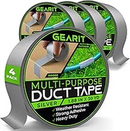GearIT Duct Tape with Heavy-Duty Adhesive (4-Pack, 1.88in, 30yd Each) Silver, Waterproof, Easy to Te