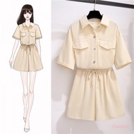 Cotton short sleeved shorts 2-piece set summer loose plus size women's new Korean style fashion casu