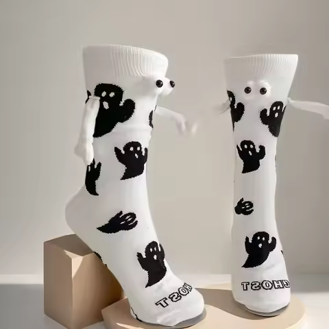 1 Pair Unisex Socks Halloween Personality Fashion Funny Mid Tube Socks Pattern Hand In Hand Funny Co