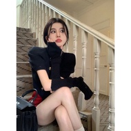 H&H🌞"พร้อมส่ง" เสื้อไหมพรมแขนสั้นพองๆ แถมปลอกแขน (4Y91)-C