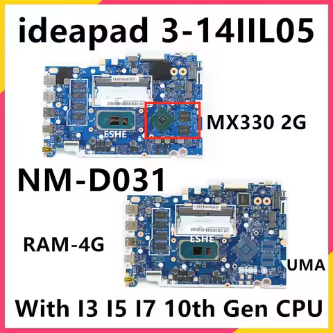 NM-D031 For Lenovo ideapad 3-14IIL05 Laptop Motherboard 5B20S44248 5B20Y88486 With i3 i5 i7 10th Gen
