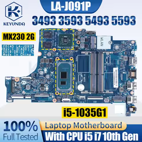 For Dell Inspiron 3493 3593 5493 5593 Notebook Mainboard Laptop LA-J091P 035VMP 0N18YD i5 i7 10th GP
