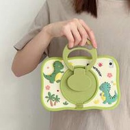 1pc 3D Cute Cartoon Dinosaur Silicone Soft Case With Pen Slot, 360° Rotating Stand, Full Edge Protec