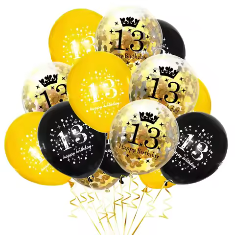 15pcs/set 13th Happy Birthday Balloon Decor Gold Silver Confetti Latex Balloons for 13 Year Old Birt