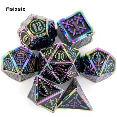 7 Pcs Colorful Double Swords Metal Dice Solid Polyhedral Dice Set Suitable for Role-Playing RPG Boar