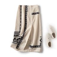 Spanish Single 2025 Spring New Holiday Style Bohemian Side Split High Waist Printed Design Skirt
