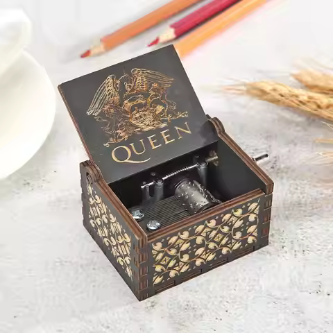 Wooden Carved Music Box Hand Cranked Music Box with Melody Christmas Birthday Gift Beautiful Carved 