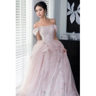 2025 Off Shoulder Pink Gown – Elegant Princess Dress for Bride Engagement, Debut, Graduation & Banqu