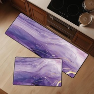Purple Kitchen Rug Set: 2 PCS Marble Kitchen Mats and Rugs Set Washable Abstract Runner Rug for Floo
