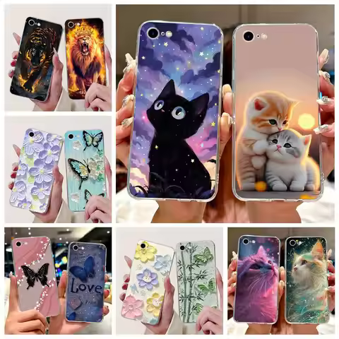 For Apple iPhone SE 2020 Case Cute Cat Painted Cover Clear Silicone Soft Slim Phone Case For iPhone 