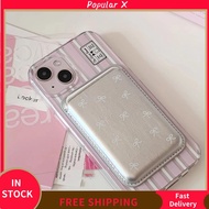 POPULAR X โบว์สำหรับผูก คลิปการ์ดแม่เหล็ก ป้องกันลายนิ้วมือ เครื่องหนังแท้ กระเป๋าใส่บัตร น่ารักน่ารักๆ กันฝุ่นกันฝุ่น เคสโทรศัพท์โทรศัพท์ สำหรับ IPhone 15 PRO MAX สำหรับ iPhone 15 PRO MAX