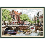 Joy Sunday Stamped Cross Stitch Ktis Streets of Amsterdam Cats DMC Threads Chinese Cross Stitch Set DIY Needlework Embroidery Kit