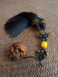 孤品黃楊木手工雕刻根付招財吉祥金蟾禮品中國結珠環流蘇擺件