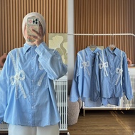 KEMEJA YAYA SHIRT 2497 | Striped Shirt Korean Striped Bow Aesthetic Lace RibbonWanita by benee.id 24