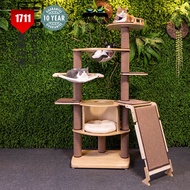 Large Natural Oak Wood Cat Tree Tower with Transparent Sphere Cat Bed, Solid Wood Big Cat Tree Tower 1711mm