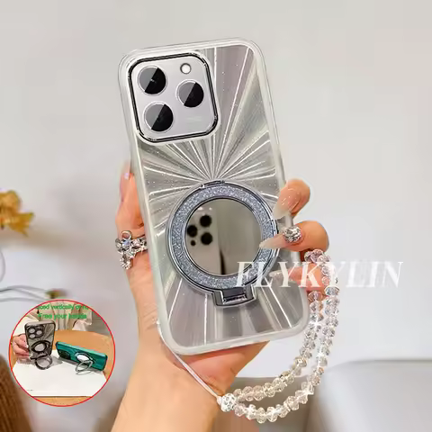 For OPPO Reno 15 Pro 12F 13F 14F A16 A17 A5 A9 A54S A53S Mirror Bracket With Crystal Chain Glitter P