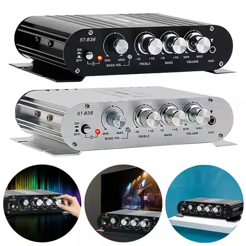 ST-838 HiFi 2.1 Channel Power Amplifier Bass and Treble Adjustment 80W*2 Stereo Bass Sound Amp Mini 