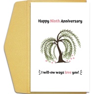 [Coisíní]  9th Anniversary Card for Husband Wife, Funny 9th Wedding Anniversary Card, Willow Ninth A