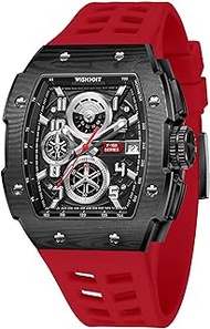 Chronograph Muti-Function Watch Mens Luxury Tonneau Watch Calendar Date Luminous Waterproof Replica Watch for Men FKM Rubber Strap Sport Dress Casual Wristwatch