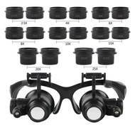 Headband LED Light Eyes Glasses Magnifier 2.5X 4X 6X 8X 10X 15X 20X 25X Optical Lens Glass Loupe For