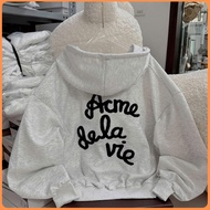 DALIN “Acme de la vie” feltJacket – unisex zip Hoodie, loose form, embroidered with embossed fur let