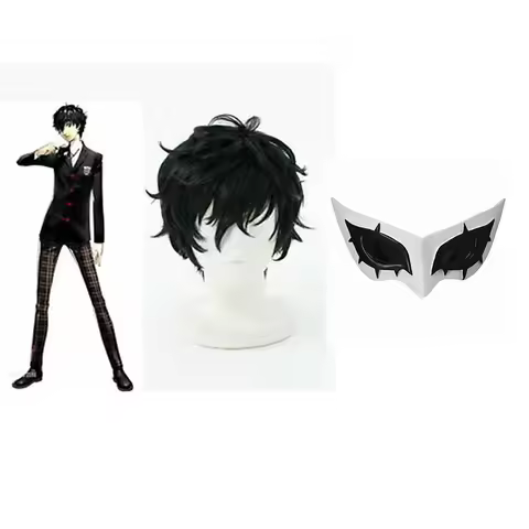 Mask Hair wig + Mask Halloween Party Role Cosplay Costume 2 PCS Set Persona 5 Cosplay Kurusu Akira J