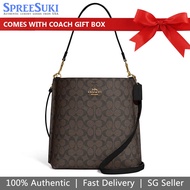 Coach Handbag In Gift Box Crossbody Bag Mollie In Signature Canvas Bucket Bag Brown Black # CA561