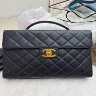 Chanel 香奈兒 中古Vintage 貝嫂公文包 男女同款 黑金荔枝皮 4開
