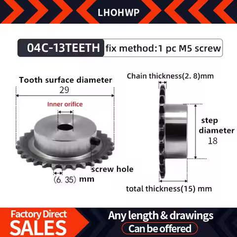 04c Sprocket 13Teeth Inner Hole 6/8/10/12mm 25H 45# Steel Sprocket 04c Table Wheel Finished Hole Spr
