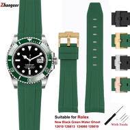 Zhangeer สายนาฬิกาข้อมือซิลิโคนนิ่มสำหรับ Rolex ใหม่สีดำสีเขียววอเตอร์ผี12610 126613 124060 126619พิ